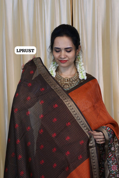Vairaoosi rust semi silk cotton sarees😍