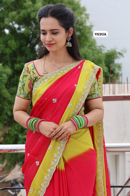 Keerthi suresh inspired chinon saree with lace border and extra blouse 😍🥳