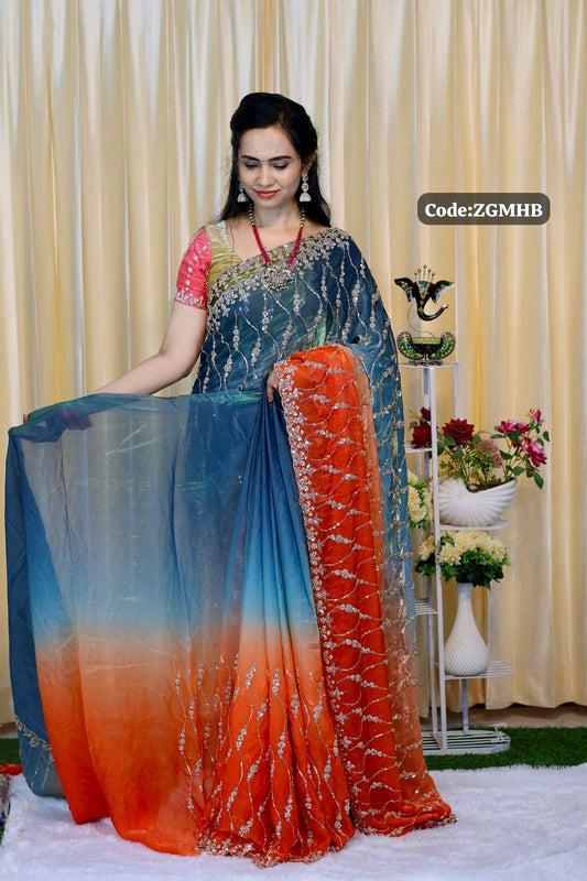 Premium Space silk with Golden heavy Katdhana work double shade🥰😎🌈offer
