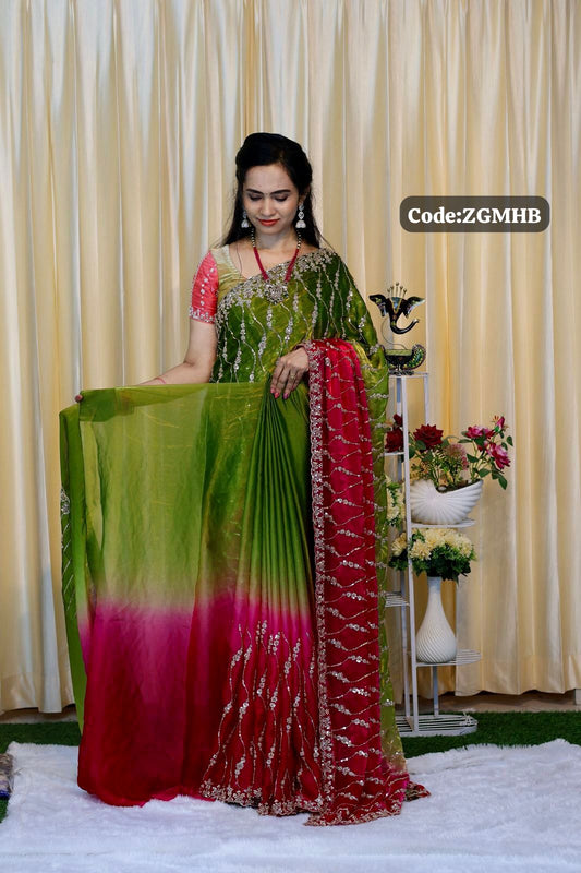 Premium Space silk with Golden heavy Katdhana work double shade🥰🌈offer