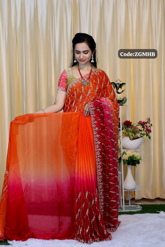 Premium Space silk with Golden heavy Katdhana work double shade🥰😎🌈offer