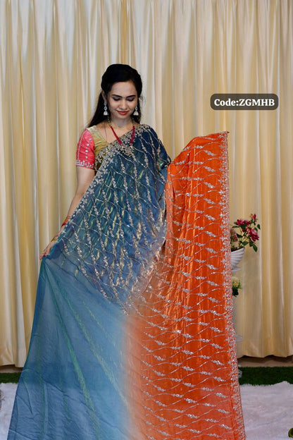 Premium Space silk with Golden heavy Katdhana work double shade🥰😎🌈offer