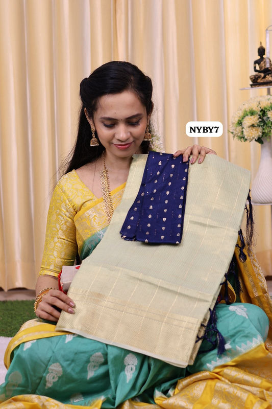 Tissue cotton saree with contrast blouse😍Ⓜ️