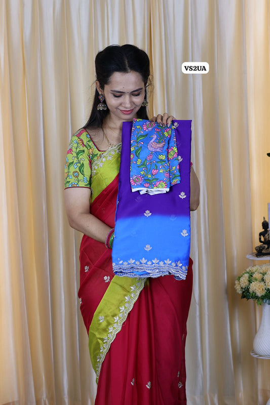 Keerthi suresh inspired chinon saree with lace border and extra blouse 🥳