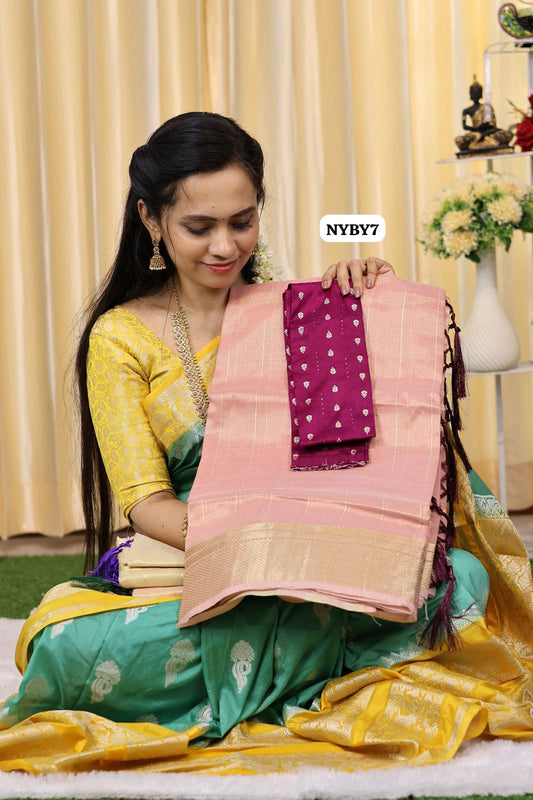 Tissue cotton saree with contrast blouse😍Ⓜ️