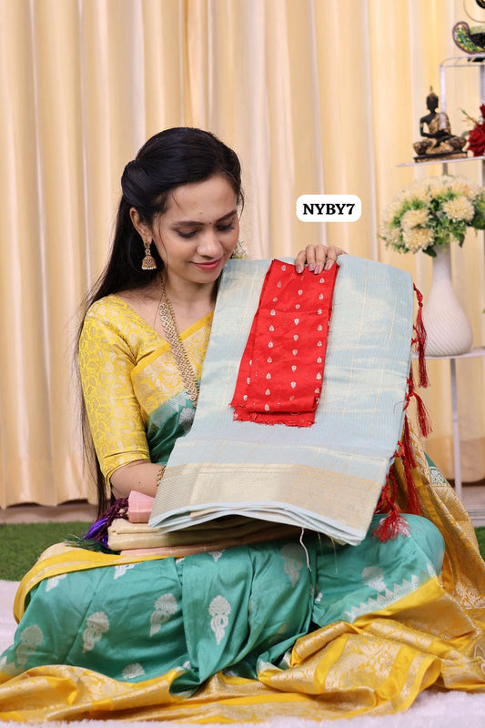 Tissue cotton saree with contrast blouse😍Ⓜ️