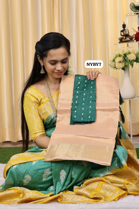 Tissue cotton saree with contrast blouse😍Ⓜ️