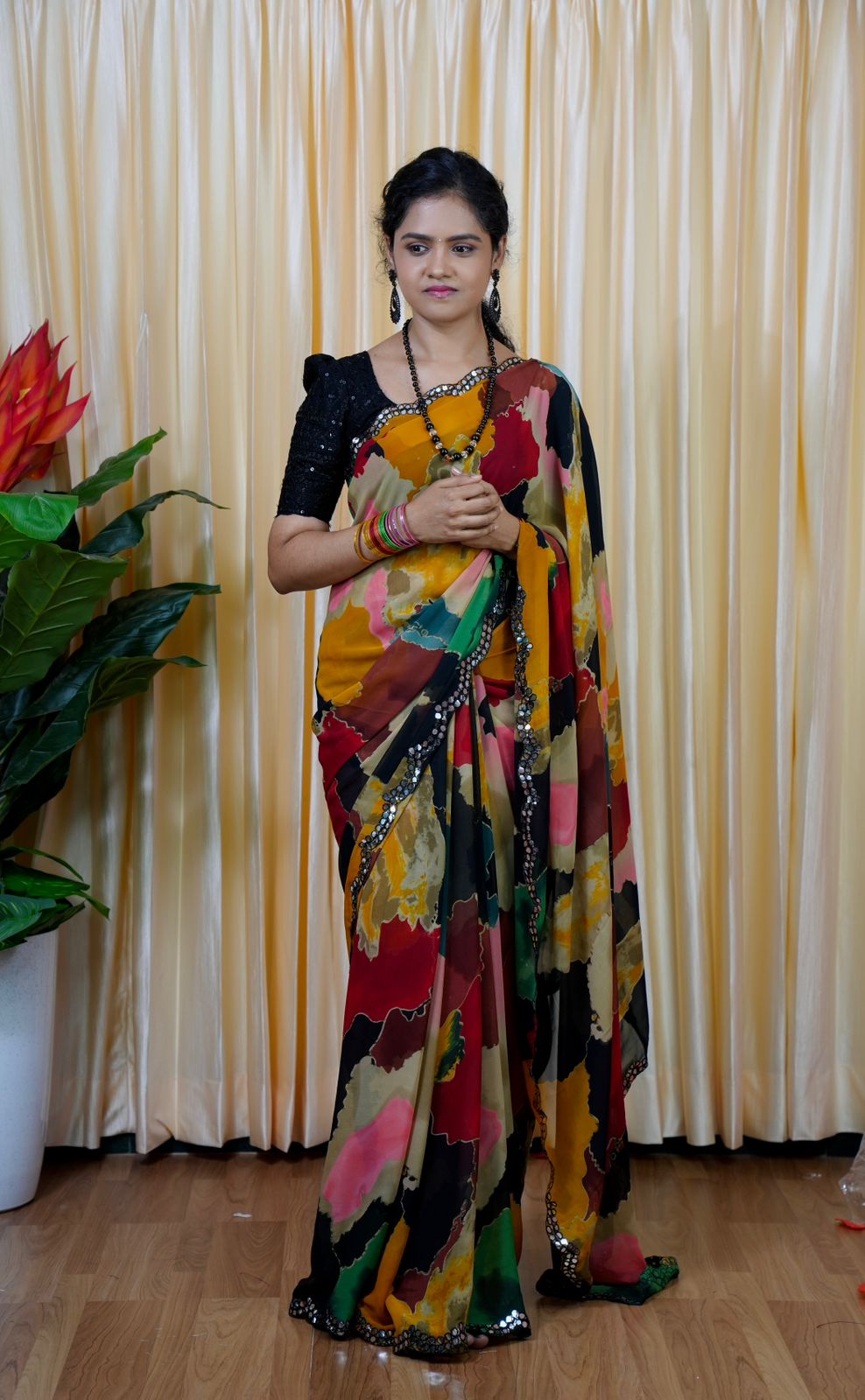 Multi colour Chiffon saree with Foil mirror work Border🥳