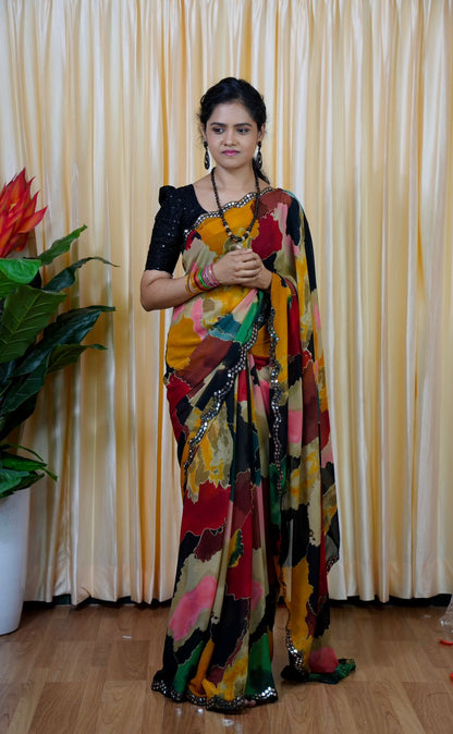 Multi colour Chiffon saree with Foil mirror work Border🥳