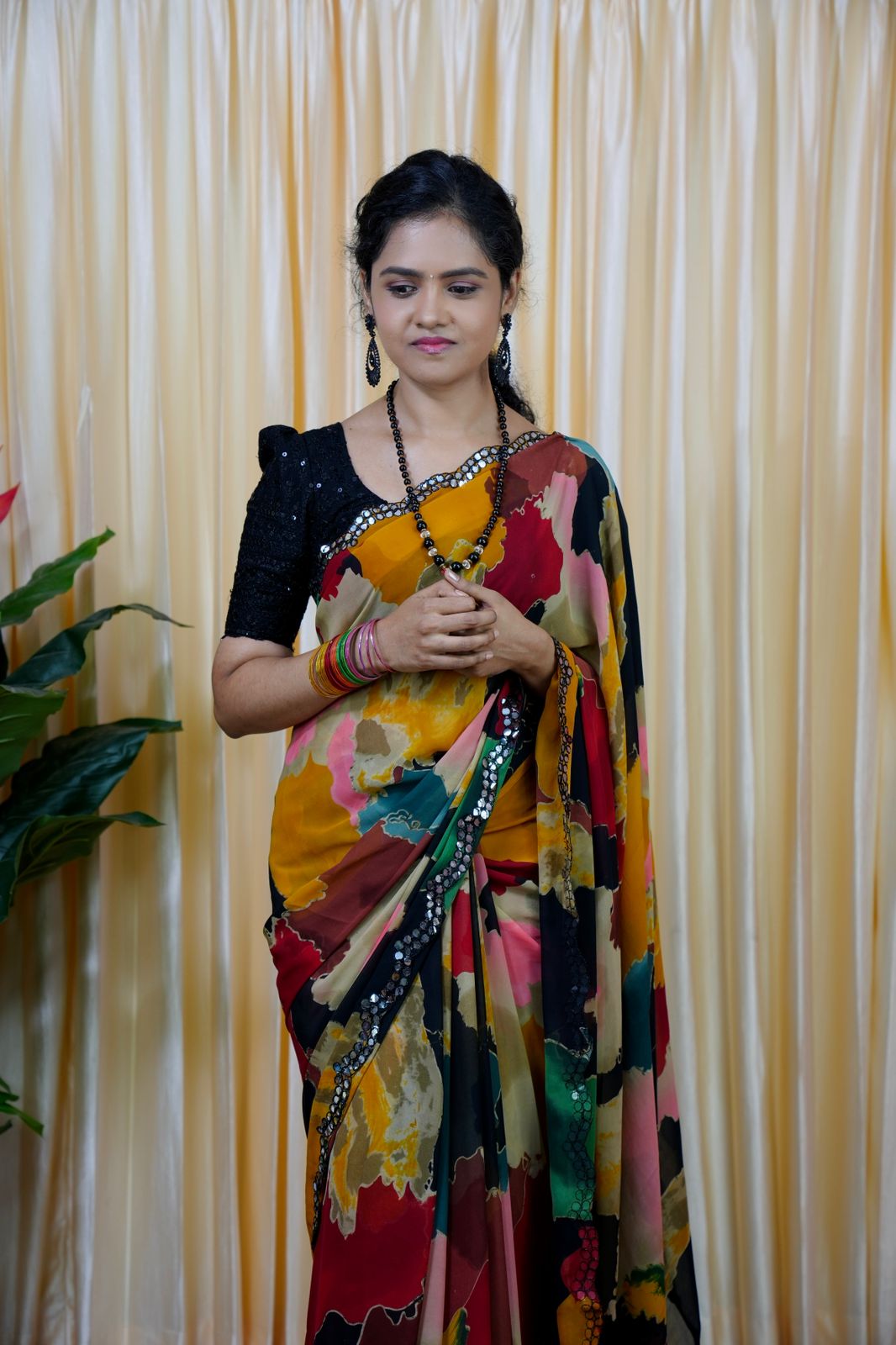 Multi colour Chiffon saree with Foil mirror work Border🥳