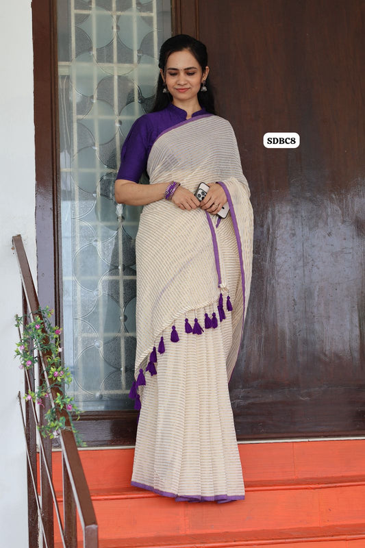 Linen mul cotton saree with zari weaving all over saree🥳without blouse