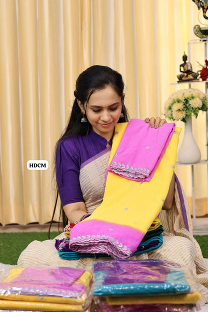 Double color chumkey work georgette saree  blouse😍Ⓜ️
