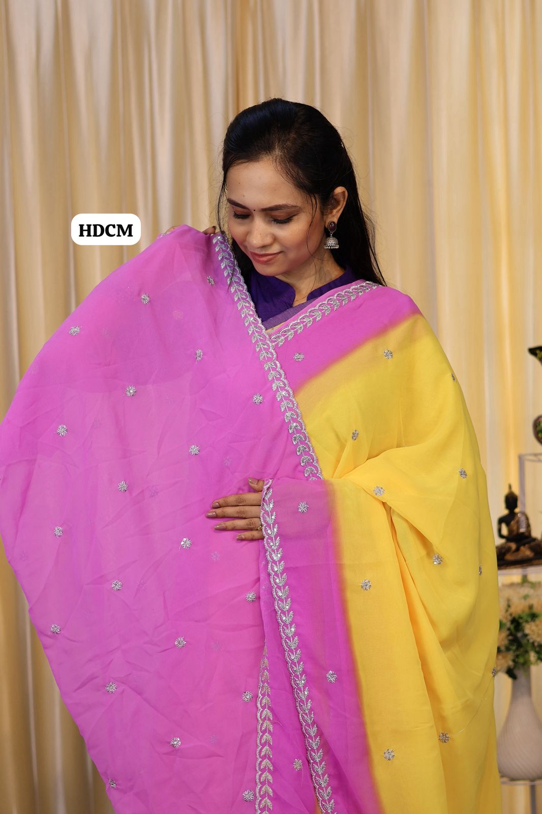 Double color chumkey work georgette saree  blouse😍Ⓜ️