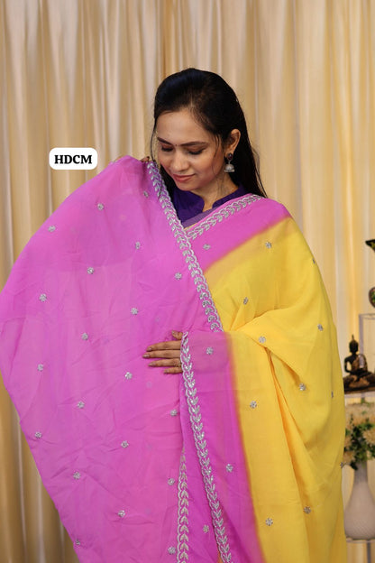 Double color chumkey work georgette saree  blouse😍Ⓜ️