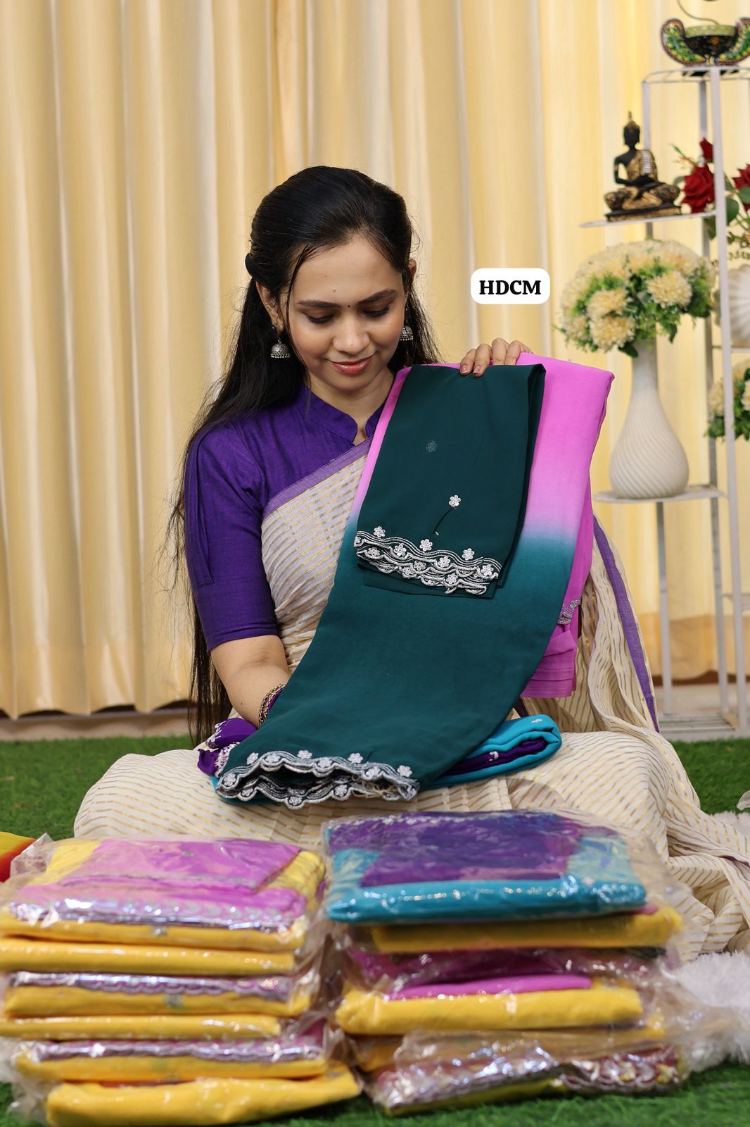 Double color chumkey work georgette saree  blouse😍Ⓜ️