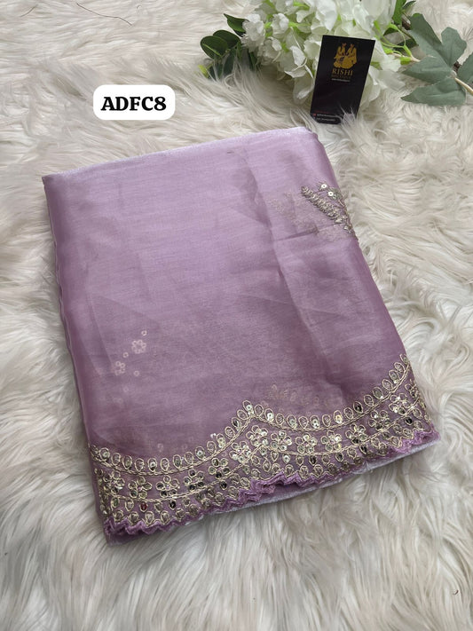 Soft & smooth jimmy cho satin with gold zari embroidery & sequence work with scalloped cutwork border  with unstitched embroidery work blouse🥳