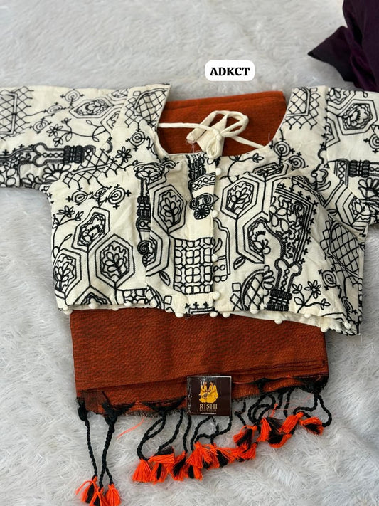 Khadhi cotton saree with embroidery stitched blouse along with pad 😍🥳