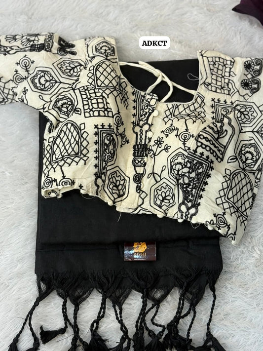 Khadhi cotton saree with embroidery stitched blouse along with pad 🥳