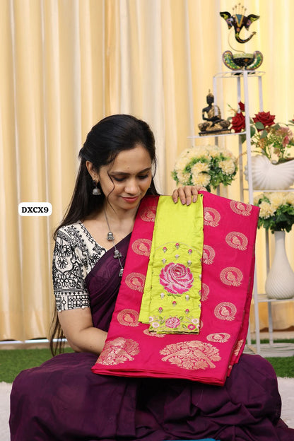 Mysore crepe silk saree with rose embroidery blouse😍Ⓜ️