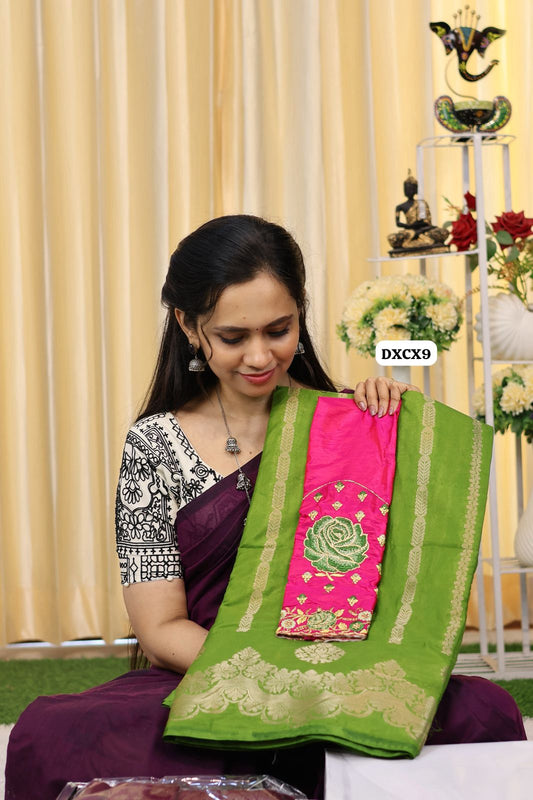 Mysore crepe silk saree with rose embroidery blouse😍Ⓜ️