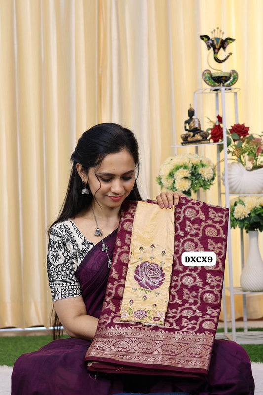 Mysore crepe silk saree with rose embroidery blouse😍Ⓜ️