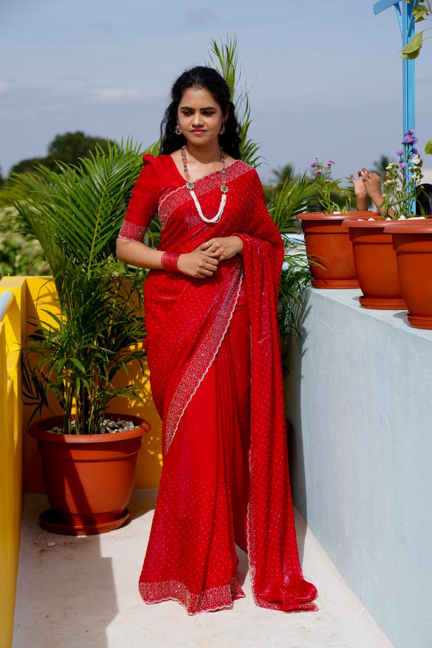Premium space silk sarees with real jarkhan diamond work🥳