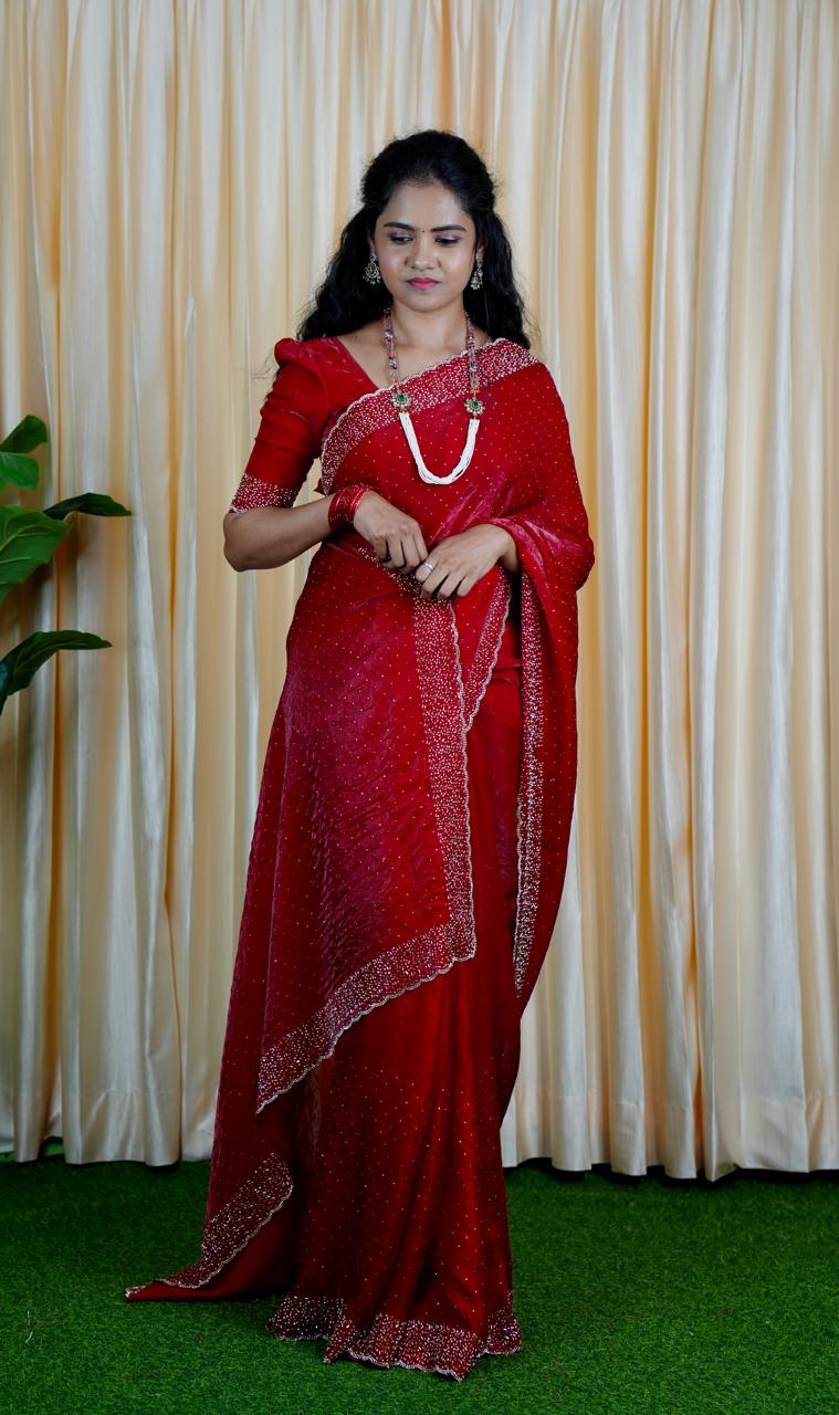 Premium space silk sarees with real jarkhan diamond work🥳