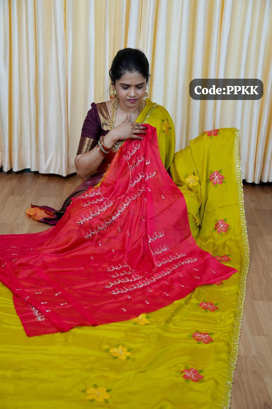 Designer saree with mirror work and embroidery work at unbelievable price🥳