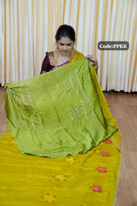 Designer saree with mirror work and embroidery work at unbelievable price🥳