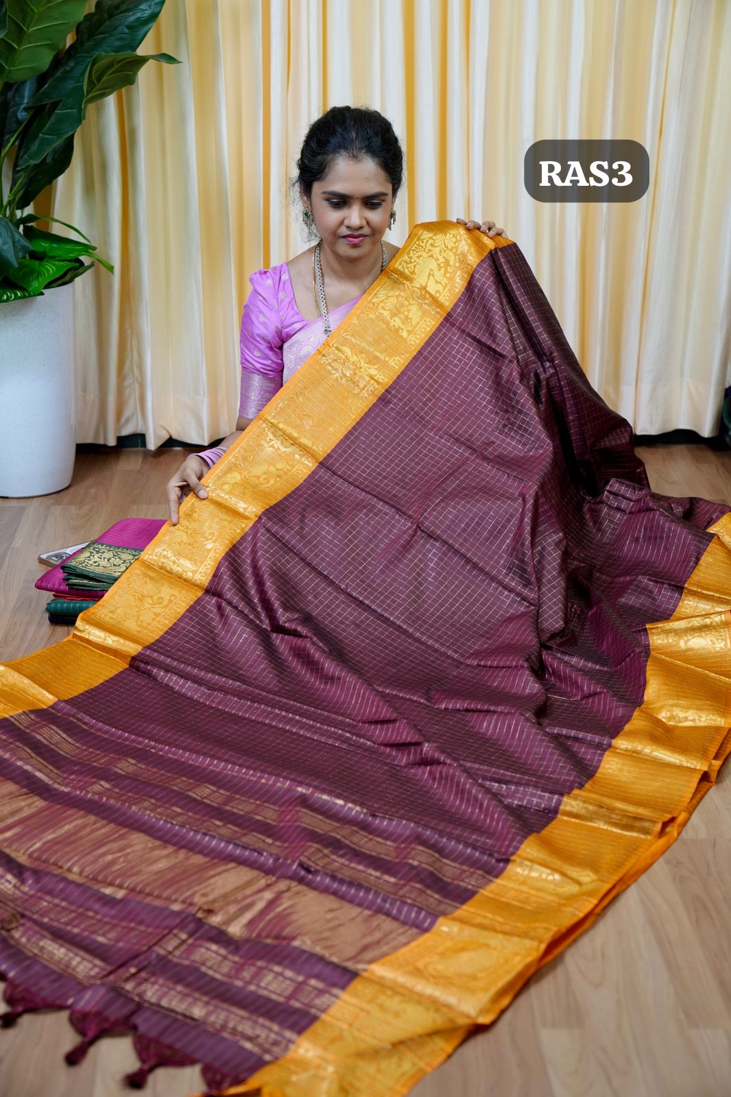 Semi silk sarees in Checked design