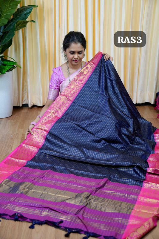 Semi silk sarees in Checked design🥰😎🌲🏃🏻‍♀️