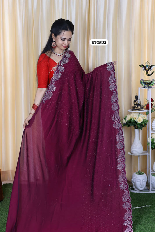 Party wear chinnon silk with heavy work 🔥😍🥳