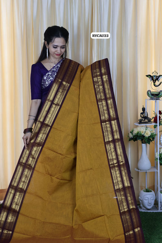 Kanchi cotton saree with running blouse 🔥🥳Dark Mustard yellow