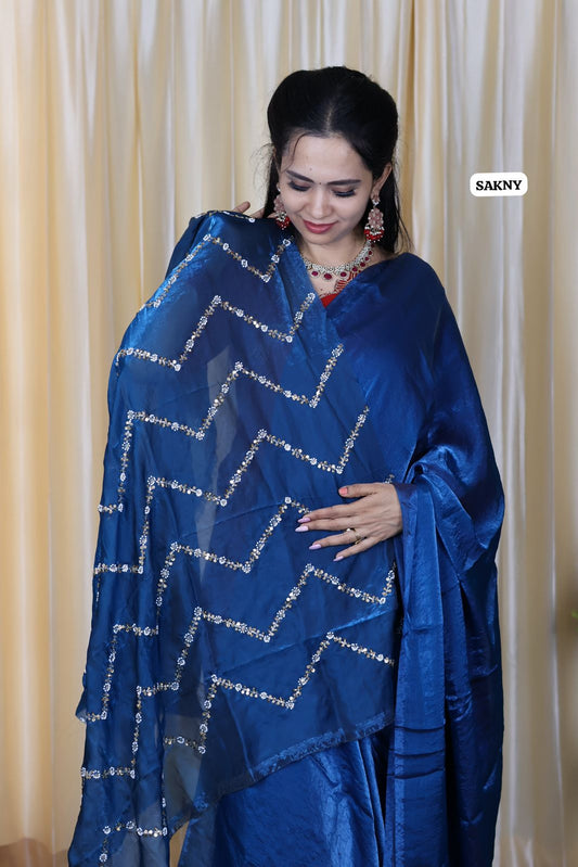 Space silk with heavy work blouse🔥😍🥳Peacock blue