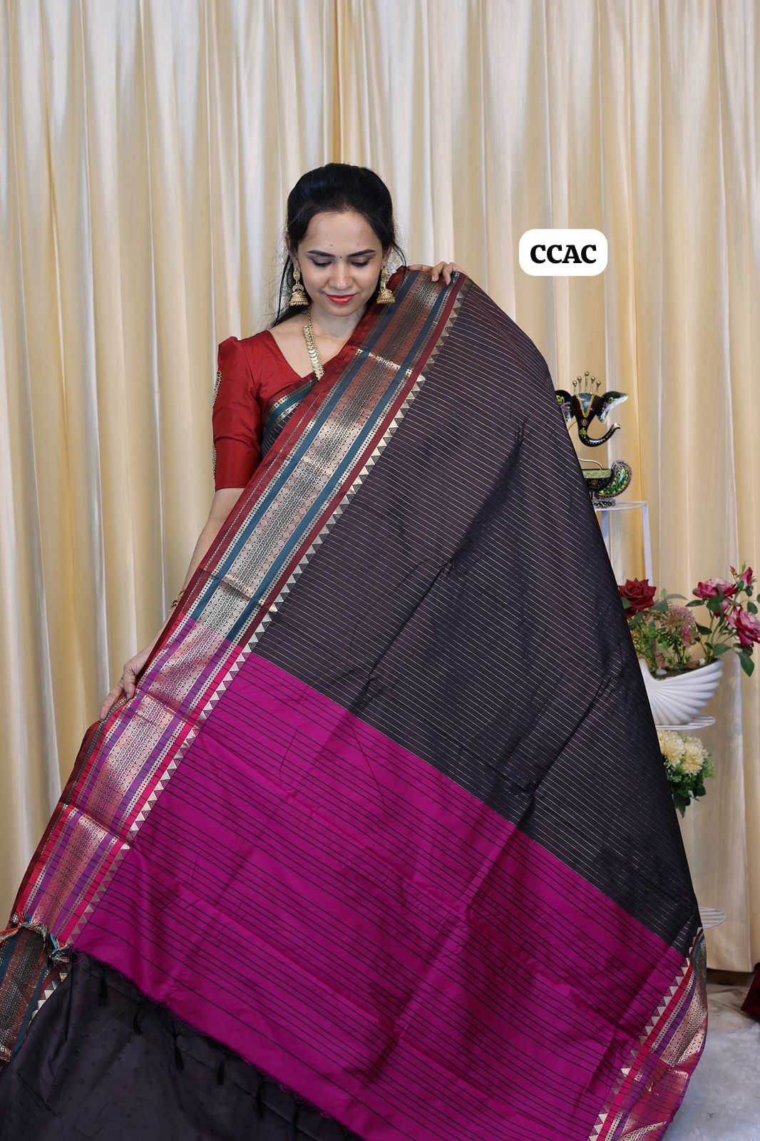 Premium Munga silk saree with colour full Pallu and blouse 🥳