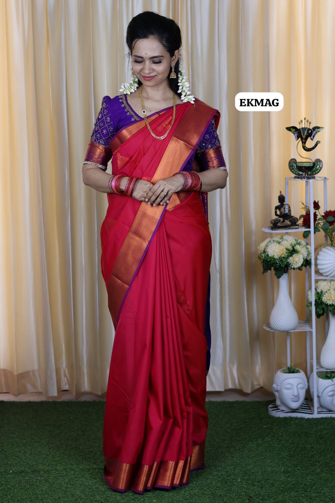 semi soft silk saree with contrast blouse🥳🔥