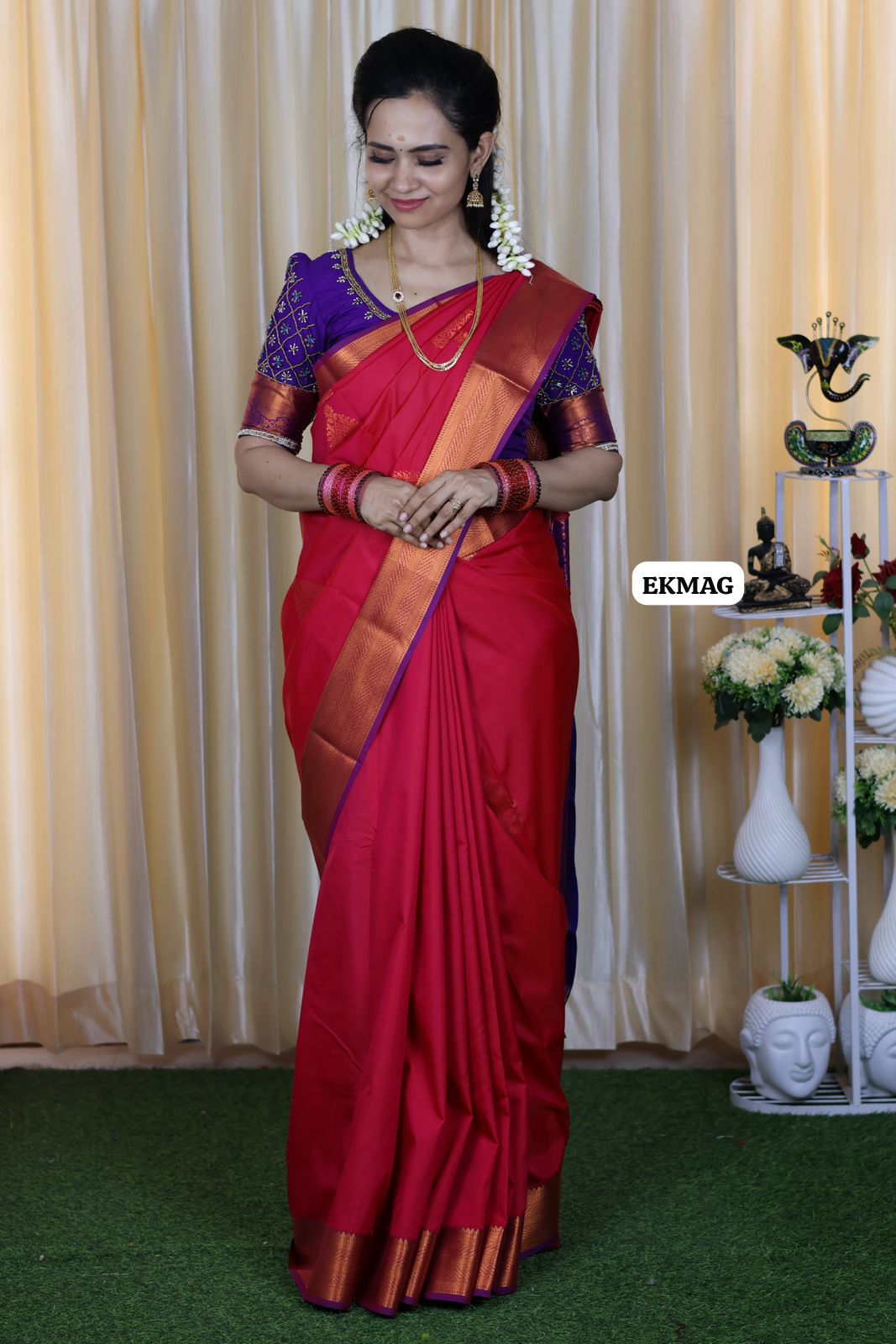 semi soft silk saree with contrast blouse🥳🔥