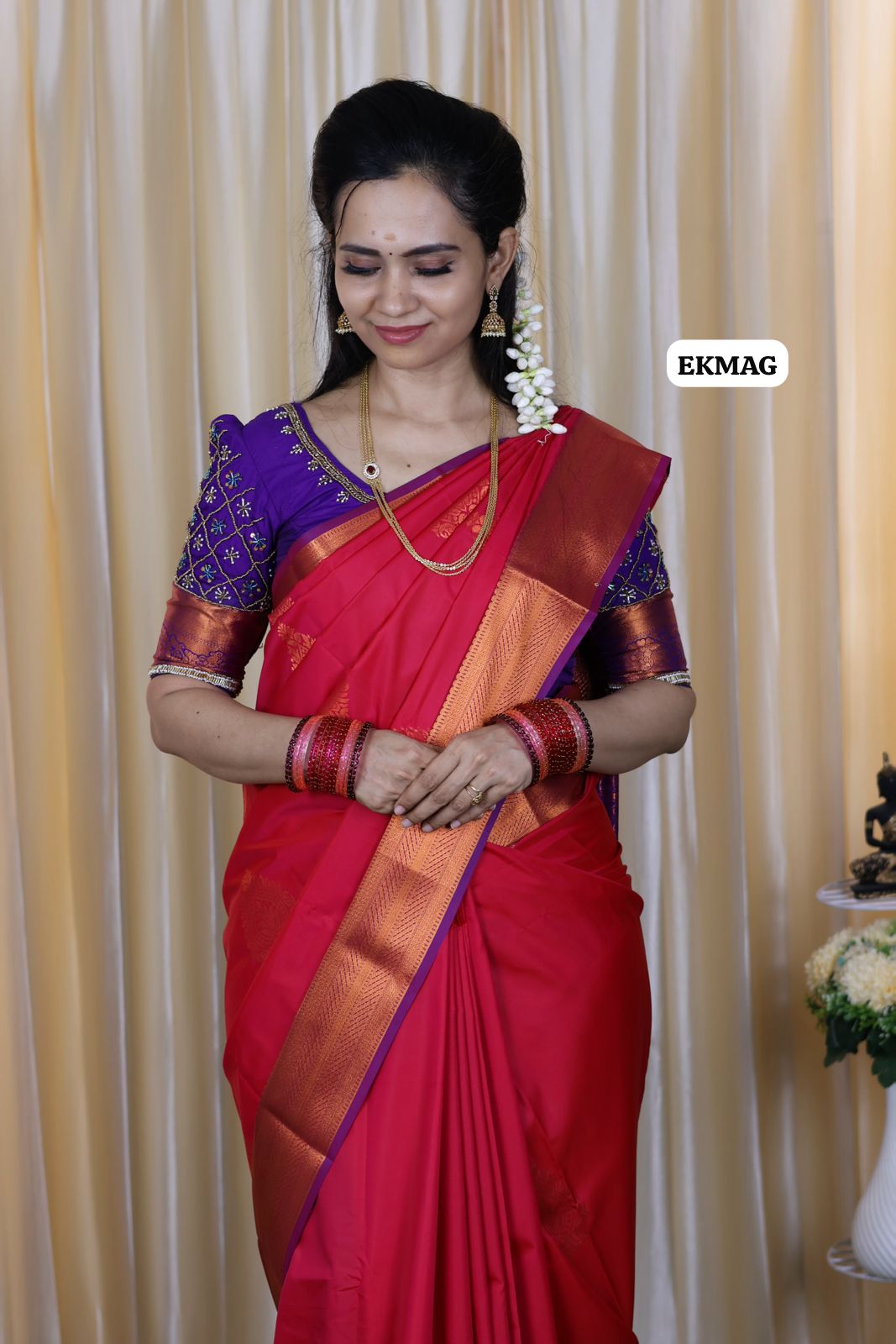 semi soft silk saree with contrast blouse🥳🔥