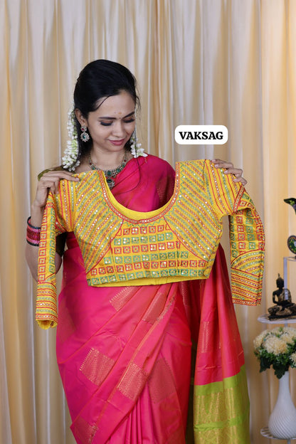 Heavy georgette saree with mirror work in saree and blouse🥳