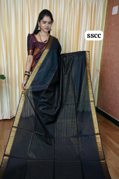 Semi Tussar silk saree with Checked pattern 🥰📚