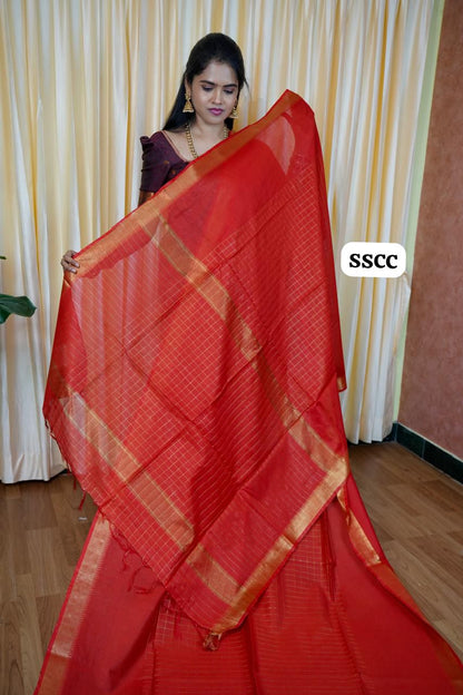 Semi Tussar silk saree with Checked pattern 🥰😎📚🌈
