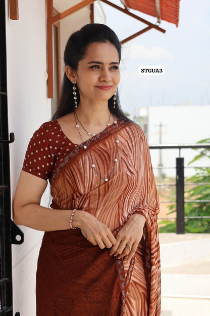 Buttery soft chiffon saree with running blouse Coffee brown❌