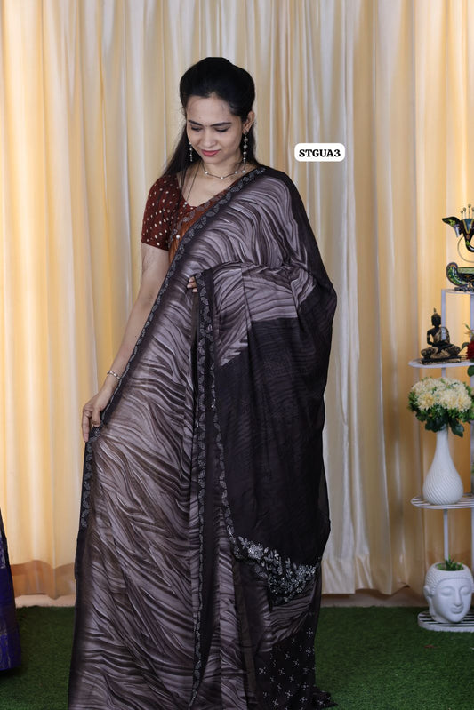 Buttery soft chiffon saree with running blouse Dark coffee brown❌
