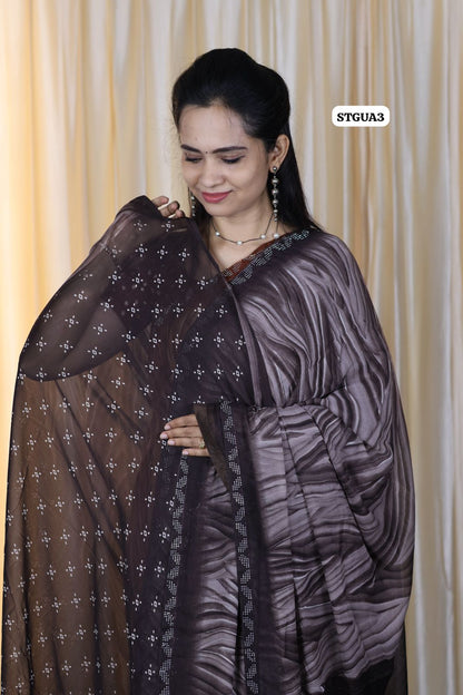 Buttery soft chiffon saree with running blouse Dark coffee brown❌