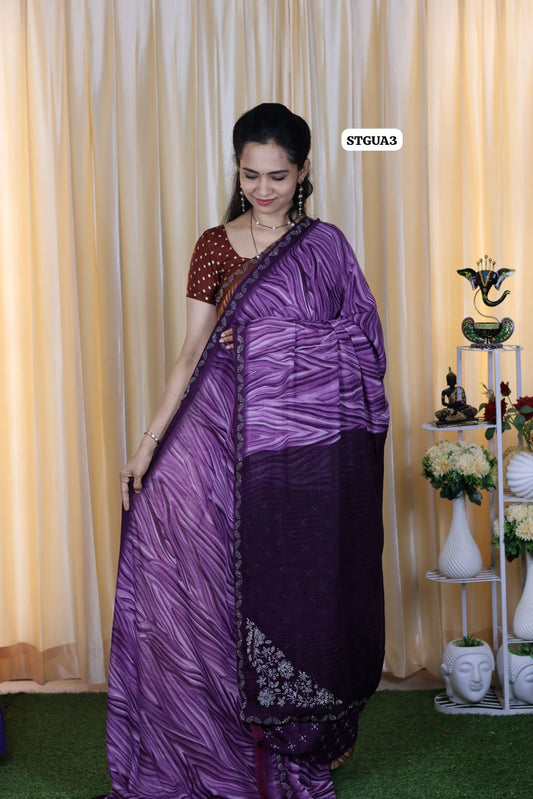 Buttery soft chiffon saree with running blouse violet❌