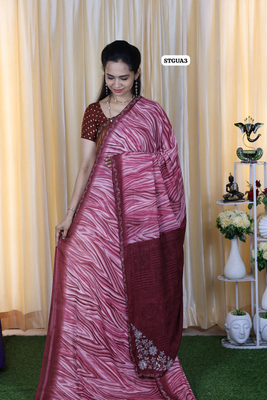 Buttery soft chiffon saree with running blouseDark onion pink❌