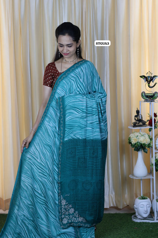 Buttery soft chiffon saree with running blouse Rama Green❌