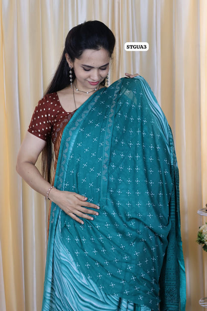Buttery soft chiffon saree with running blouse Rama Green❌