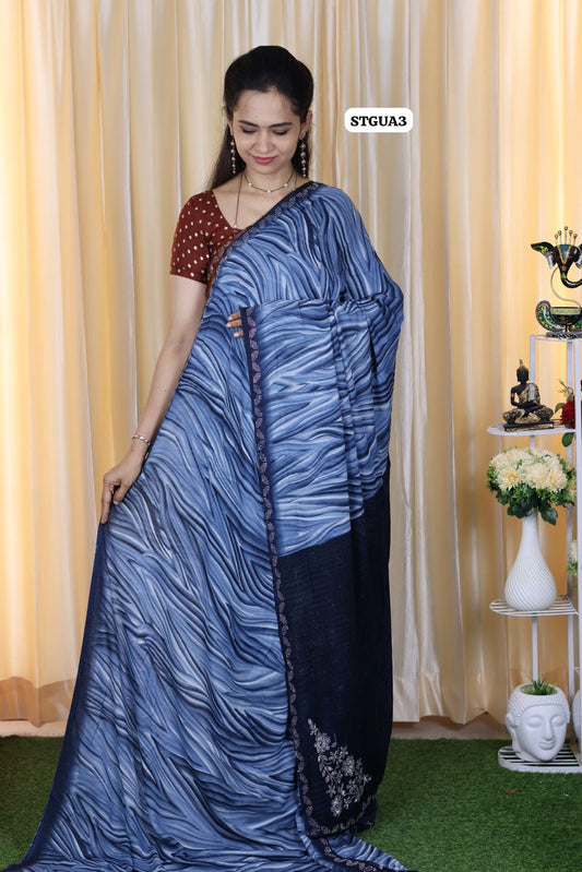 Buttery soft chiffon saree with running blouse Navy blue❌