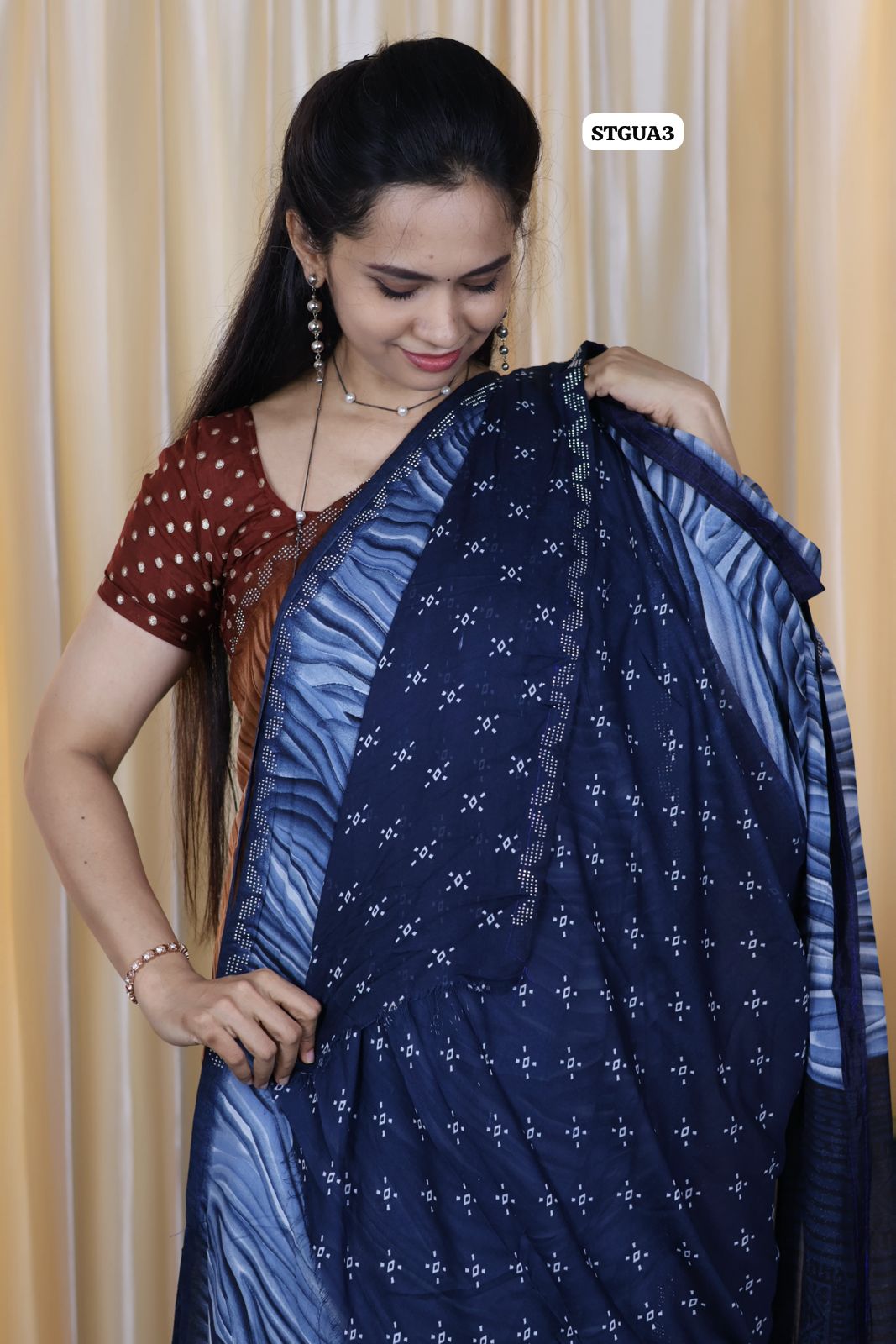 Buttery soft chiffon saree with running blouse Navy blue❌